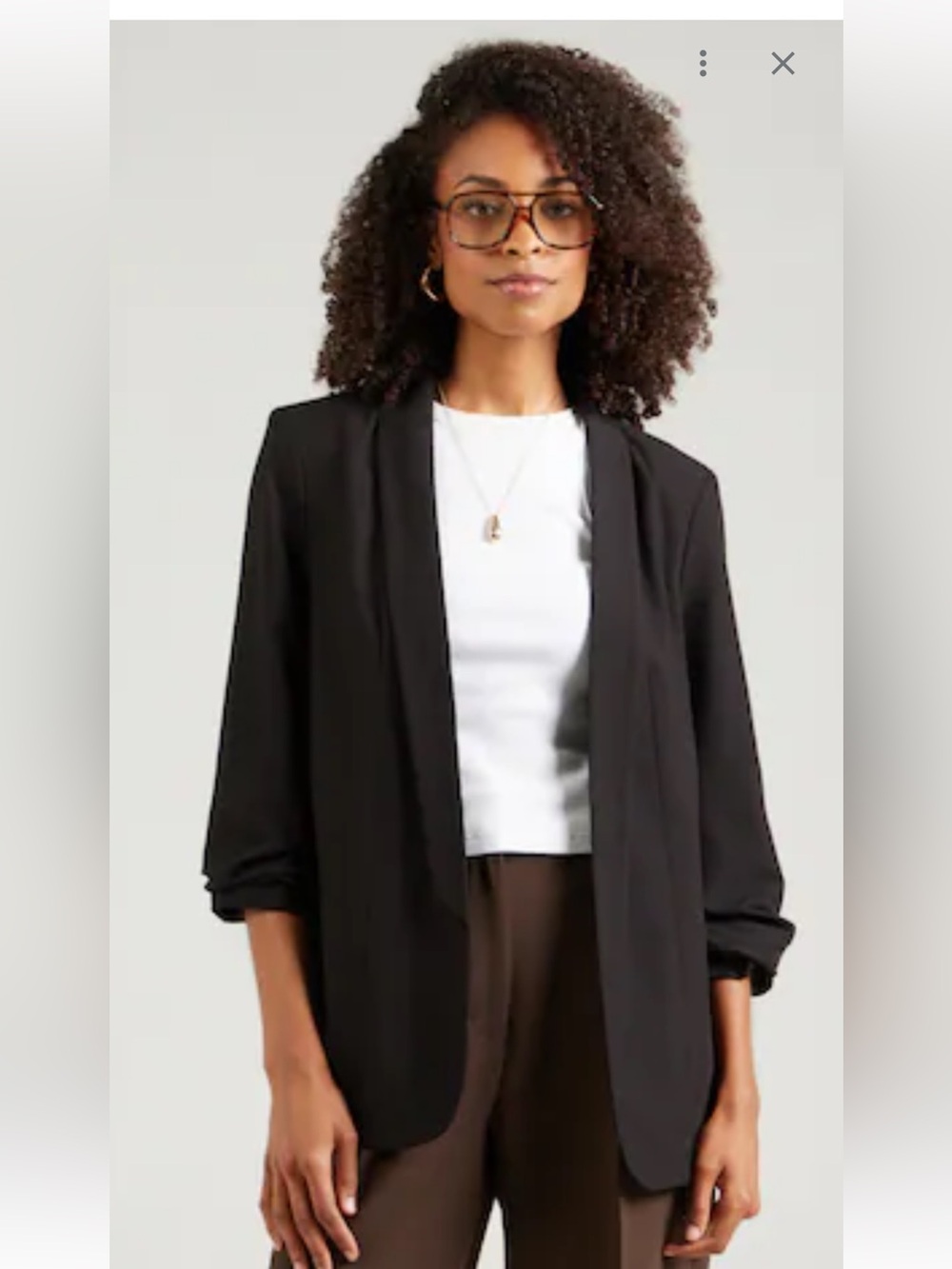 DR2 Black Womens Open-Front Shawl Collar Blazer with Striped Lining